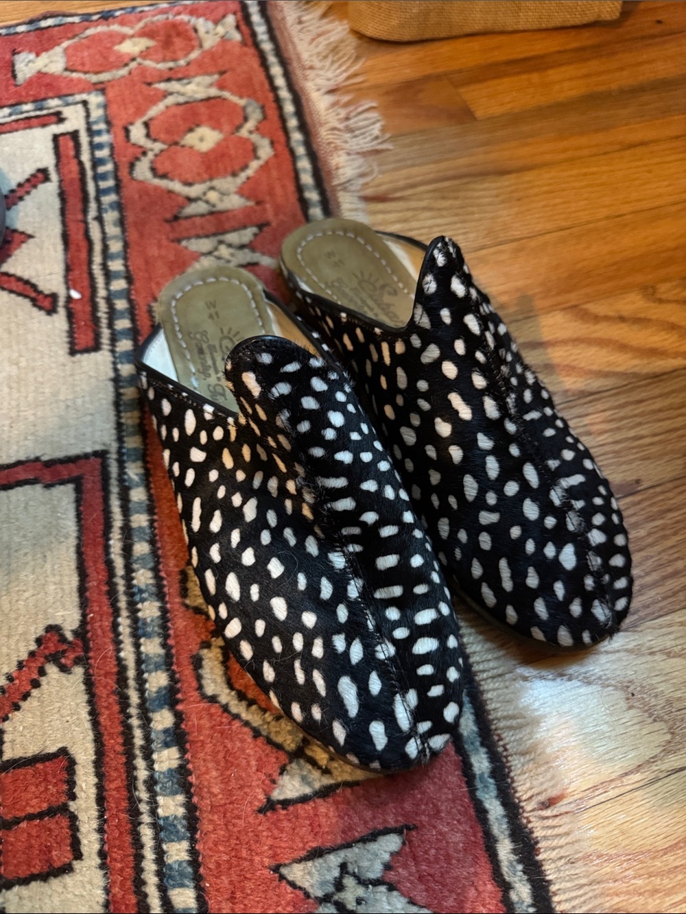 Sabah calf hair Black and White Dotted Slip-On Mules for Women 41 8.5